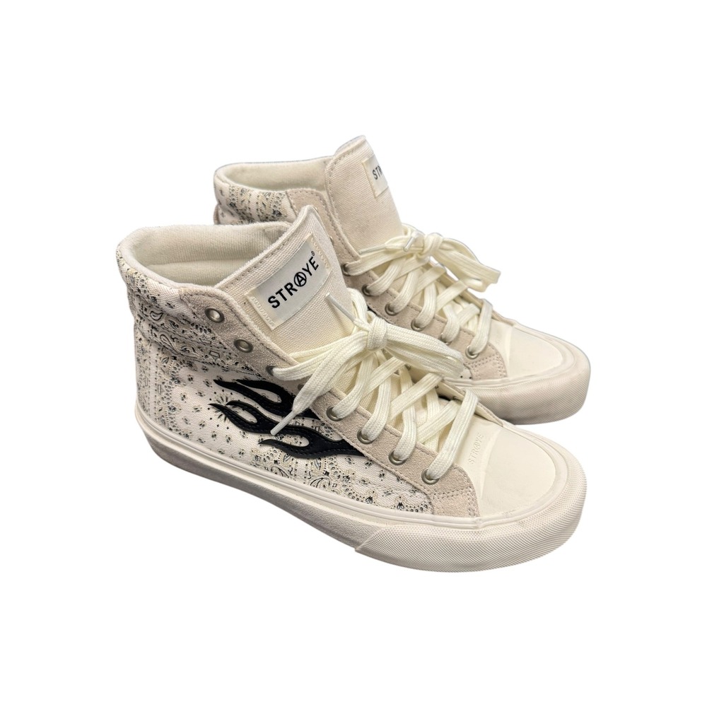 STRAYE Logan High Top Sneakers Men 9 Off White Excellent Paisley Flame J682-1221